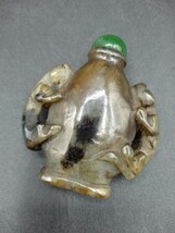 中国 骨董 玉石製 獣耳 鼻煙壺 天然石 翡翠 彫刻 中国古美術 中国古玩 時代物 【2-b】_画像6