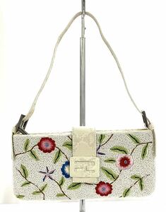  new goods unused long-term keeping goods beads bag party back handbag lady's white imitation leather floral print embroidery 240320-1