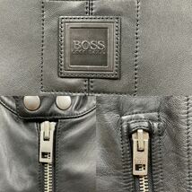 美品【XL】HUGO BOSS ヒューゴボス シングル ライダース ジャケット キルティング ジップ ラムレザー シープスキン 羊革 本革 ブラック 黒_画像8