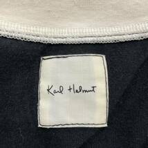 1 ▼ 都会のカジュアルウェア '日本製' KARL HELMUT カールヘルム ロゴプリント コットン100% Vネック 半袖 Tシャツ / カットソー BLACK_画像5