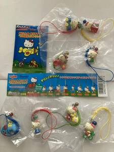 2005年サンリオ　HELLO KITTY　 ’７０ｓ根付ストラップ全8種　ハローキティ　キャラポット　YUJIN　レトロ　飛行機　自転車　マリン　レア