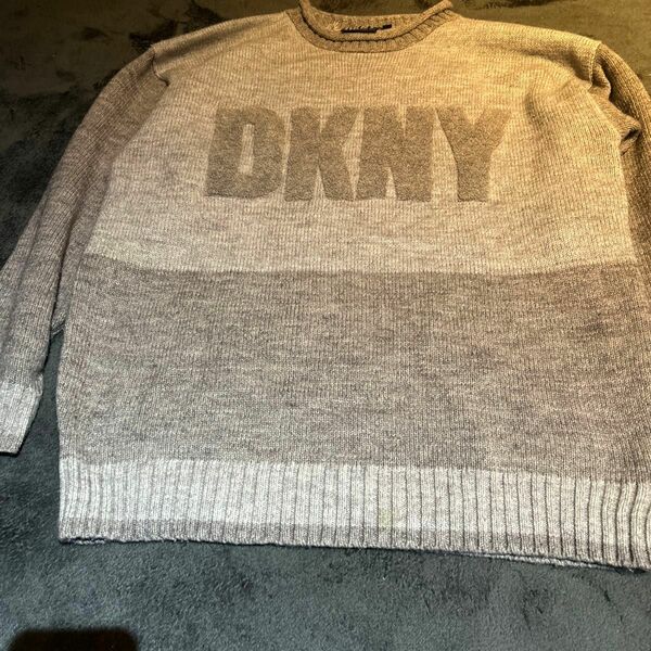 DKNY メンズ　バイカラーニット グレー