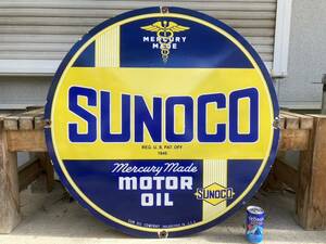 ビンテージ 大型 看板 SUNOCO OIL 直径76cm / ホーロー看板 ガレージ 世田谷ベース アメリカ 昭和レトロ