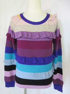 ８６０　ソニアリキエル　紫色　ボーダー柄　長袖セーター　38サイズ