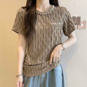 半袖Ｔシャツ 切り替え 体型カバー 着痩せ 【大きいサイズあり】 2XL ブラウン