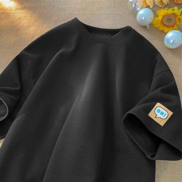 最終値下げ 新品 ラス1 ワンポイント ワッフルTシャツ 黒 XL オーバーシャツ ブラック ユニセックス