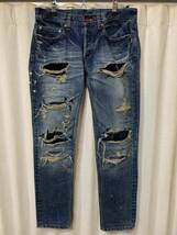 00's RARE tetei ド根性デニムパンツ star DENIM PANTS クラッシュ ダメージ メッシュリペアデニムパンツ テテイ Archive vintage Y2K_画像1