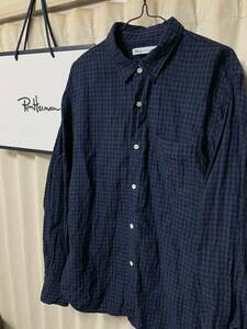 Ron herman California Washed Linen Check Shirt ロンハーマン カリフォルニア チェックシャツ 風合い抜群 サイズL ネイビー