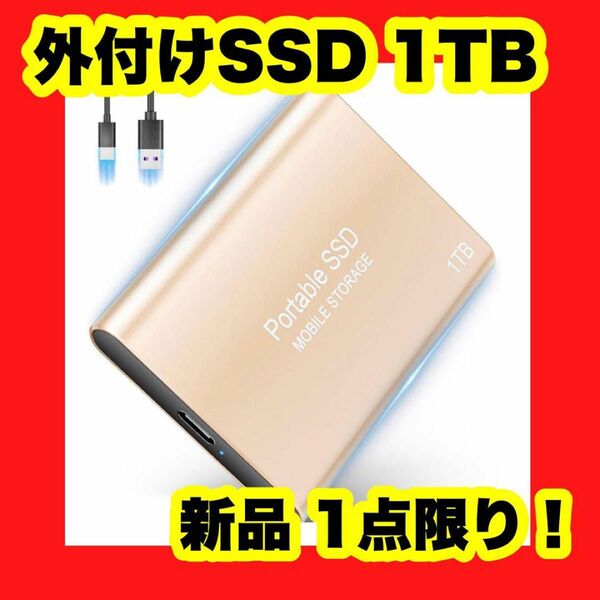 外付けSSD 1TB ポータブルSSD 高速転送 USB 小型 軽量 大容量 ゴールド 外付け 