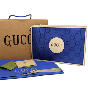 新品同様 グッチ オフ ザ グリッド ポーチ 625598 ブルー セカンドバッグ メンズ GUCCI