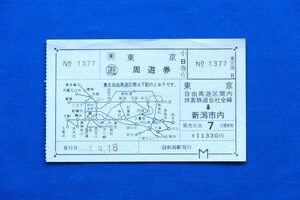 東京ミニ周遊券 東京自由周遊区間内 → 新潟市内 11,330円 Ｂ券片 常備券 JR東日本 平成元年 使用済み １枚【中古】