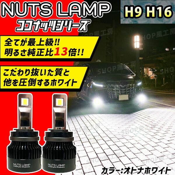 NUTSLAMP 車 ライト フォグライト フォグランプ H9 H16 LED オトナホワイト HID超え 超明るい 爆光 白色