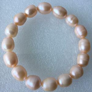 真珠ブレスレット本物淡水パール特大珠10-11mm米珠（ライス形）人気柄てんねオレンジ系【期間限定セール】