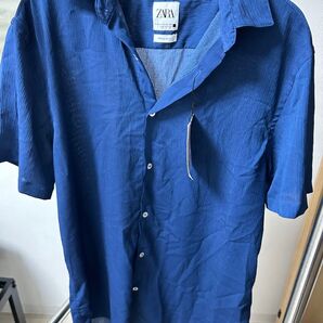 ZARA 半袖 シャツ ネイビー ブルー