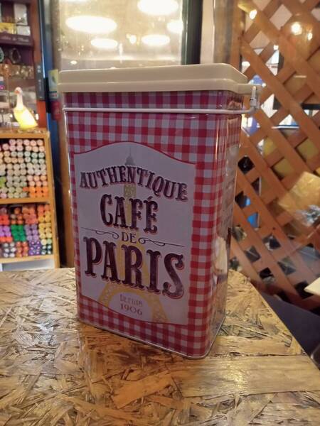 ブリキ缶,缶カン,CAFEストレージ缶,フランス,パリ,レトロポップ,デザイン,小物入れ,エッフェル塔,フランス,雑貨,コーヒー