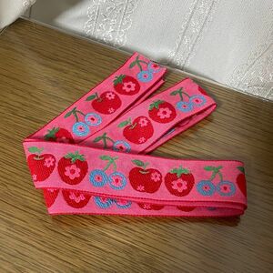 リボン 刺繍 紐 ピンク色 フルーツ柄 いちご さくらんぼ