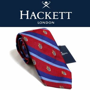 ハケットロンドン HACKETT LONDON シールドオンストライプ柄 シルク100％ ネクタイ (レッド) 定価1.6万 英国製