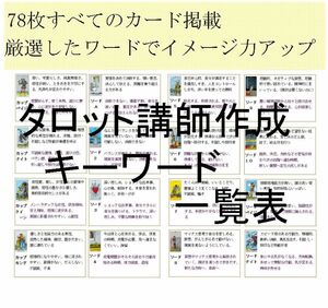 タロットカード★③キーワード一覧表・早見表★オリジナルテキスト教材占い解説書教科書意味一覧表、現役占い師初心者中級者占い講座meg