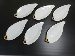 ! Ginza Wako!*WAKO small plate leaf motif shape gold paint * white group 6 pieces set 