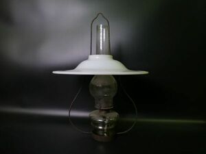 アンティーク オイルランプ 吊りランプ ガラス 傘つき 高さ43cm 明治/大正/昭和 レトロ 骨董 古美術品