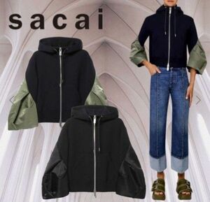 【最終お値下】sacai　Sponge Sweat x Nylon Twill Hoodie ジップ フーディー