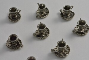 Art hand Auction Bead Club Charm 咖啡杯银色套装 10 件 9 毫米银色钥匙扣项链装饰耳环, 手工, 手工业, 珠饰, 金属零件