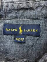 □RALPH LAUREN 長袖シャツ M(10-12) 150/76 紺系 ラルフローレン キッズ ロゴ刺 綿100％ デニム風 複数落札同梱OK B240311-5_画像3