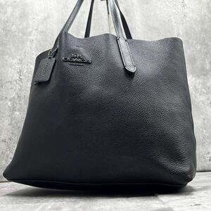 【A4収納/美品】1円 COACH コーチ トートバッグ ビジネス ハンド 肩掛け レザー メンズ レディース メタルロゴ 通勤 PC 書類 ブラック