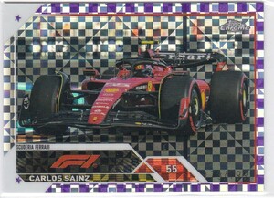 CARLOS SAINZ (FERRARI) 2023 TOPPS CHROME FORMULA 1 F1 PURPLE CHECKERFLAG REFRACTOR (#/199) #20