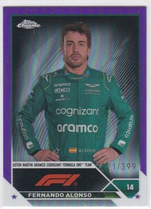 FERNANDO ALONSO (ASTON MARTIN) 2023 TOPPS CHROME FORMULA 1 F1 PORTRAIT PURPLE REFRACTOR (#/399)