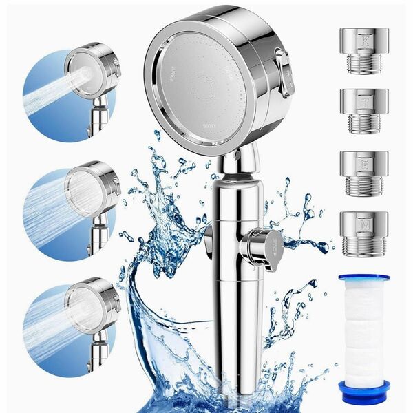 シャワーヘッド 節水 増圧 浄水 マイクロナノバブル 塩素除去 カートリッジ 極細水流 3段階モード 角度調整 止水ボタン