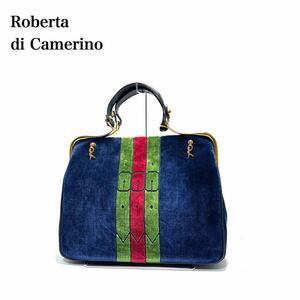 ☆美品☆ Roberta di Camerino ロベルタディカメリーノ ベロア地 がま口 ゴールド金具 ハンドバッグ