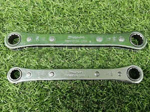 中古品 不揃い SNAP-ON スナップオン ラチェットメガネレンチ 10㎜×11mm 12mm×13mm RBM1011A 1213A 2本セット