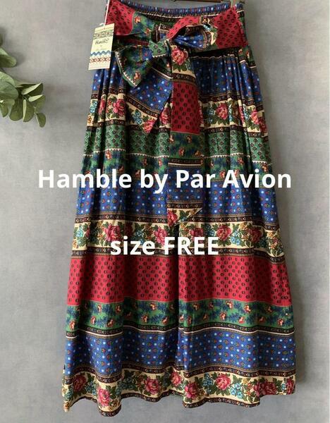 新品★Hamble by Par Avion リボン付花柄フレアロングスカート