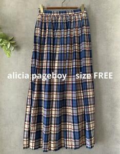 alicia pageboy check pleat long skirt blue spring summer rubber 