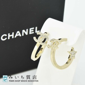 質屋 シャネル CHANEL フープピアス ココマーク 星 ラインストーン ABB493 2023/2024秋冬 ゴールド色 アクセサリー 23k609-3 みいち質店