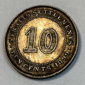 41 準未使用〜極美品 海峡植民地時代 1899年 10セント 銀貨 コイン アンティーク 古銭 コレクション ヴィクトリア女王の画像2