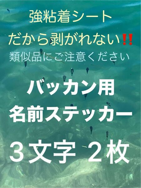 バッカン用名前ステッカー 3文字様 2枚の価格です シマノ マルキュー がまかつ ダイワ サンライン 釣研など