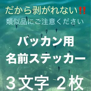 バッカン用名前ステッカー 3文字様 2枚の価格です シマノ マルキュー がまかつ ダイワ サンライン 釣研など