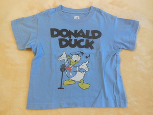 ^USED^ Uniqlo × Disney ^ размер 100^ голубой ^ трикотаж с коротким рукавом ^ Donald Duck ^