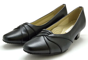 新品 レディースパンプス 529-10 黒 24.5cm レディースローヒールパンプス オフィスシューズ レディース幅広パンプス 4E 通勤 婦人靴