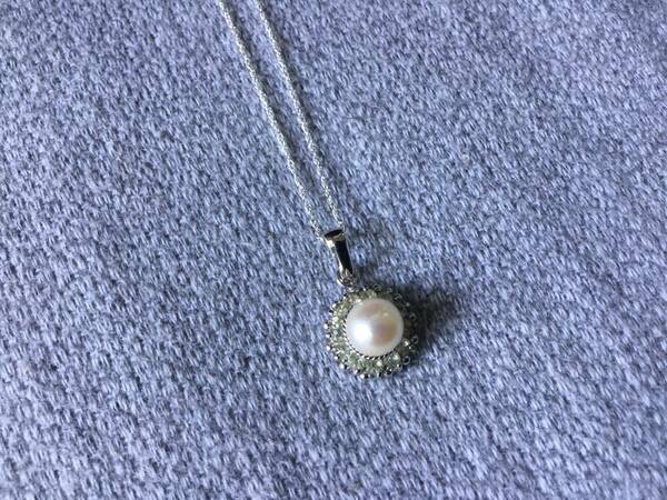 未使用 シンプルパールネックレス 上質本真珠1粒ネックレス シルバー