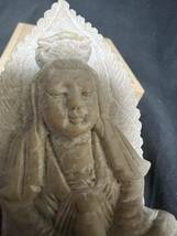 ★希少★石仏 彫刻 仏教美術 置物 仏像 高さ約78mm 重量約86g 木箱セット アンティーク_画像6
