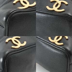 CHANEL シャネル トリプルココ チェーン ショルダーバッグ 巾着 キャビアスキン ブラック ゴールド金具 ポーチ付き レディース （250）の画像6