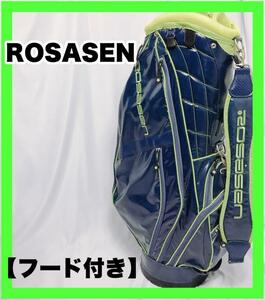 【フード付き】ROSASEN ロサーセン　キャディバッグ　カラー ネイビー×グリーン 5分割 9型 3.6kg
