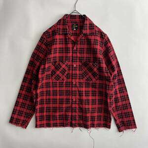 NEEDLES size/S (id) ニードルズ ニードルス カットオフ オープンカラー シャツ 長袖 開襟 ブラック レッド 日本製 shirt