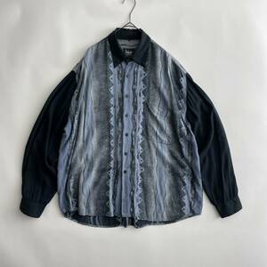 VINTAGE SHIRT size/42 ヴィンテージ古着 長袖 シャツ 総柄 バイカラー 大きめ ビッグシルエット オーバー