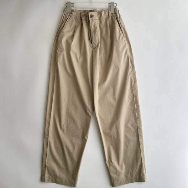 【美品】MORRIS & SONS size/2 (iz) モリスアンドサンズ 春夏 タック ワイド パンツ イージー スラックス コットン ポリ ベージュ 日本製