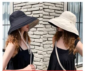 帽子 つば広 ハット 紫外線対策 折りたたみ 日よけ帽子 日焼け防止 ブラック　リバーシブル　【新品未使用】
