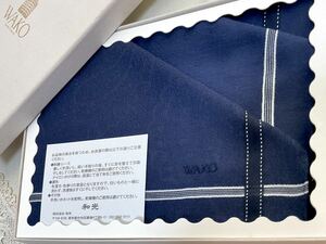  unused storage goods * Ginza Wako WAKO navy blue color series handkerchie cotton 100% approximately 48×48cm gentleman men's 